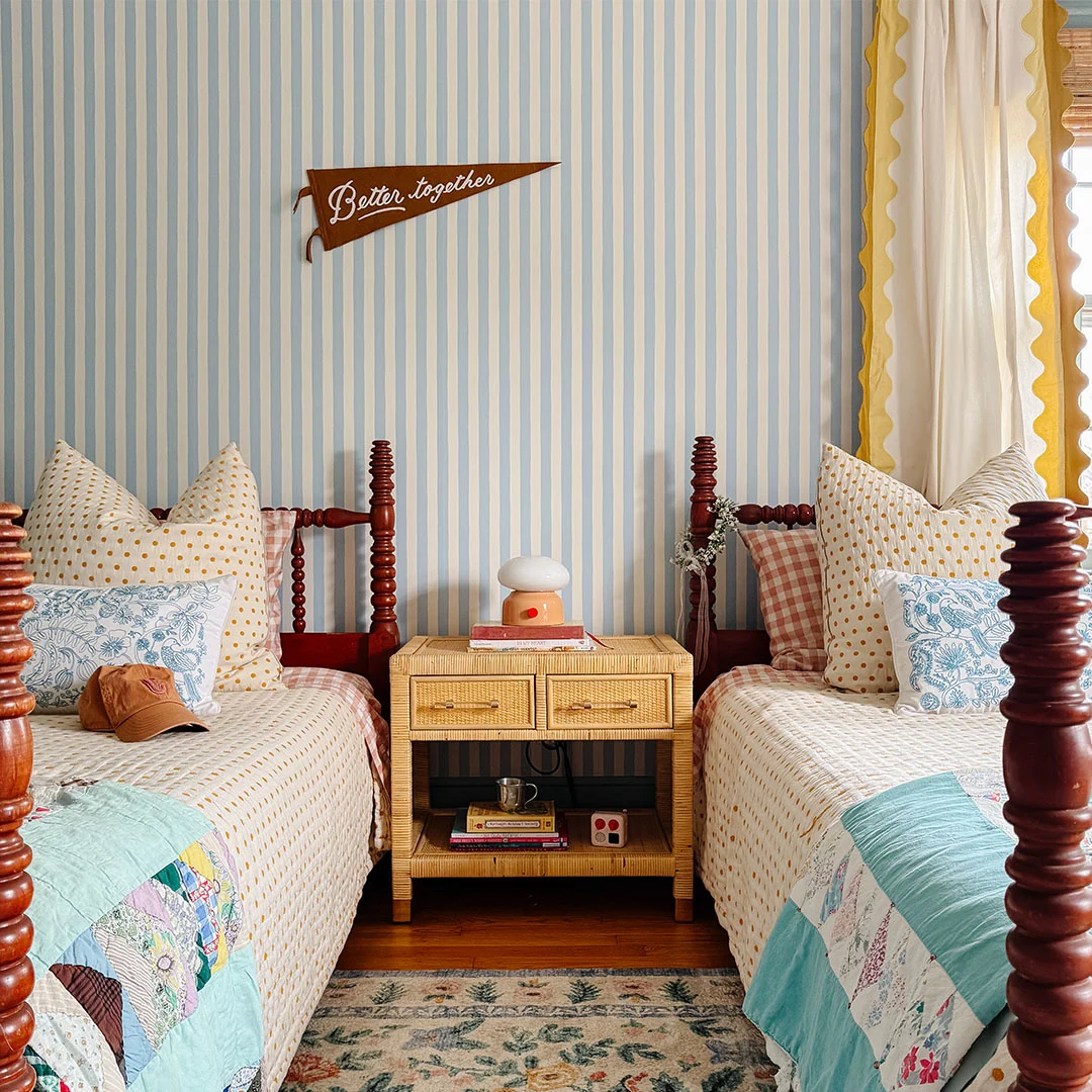 Kids room with Spoonflower wallpaper