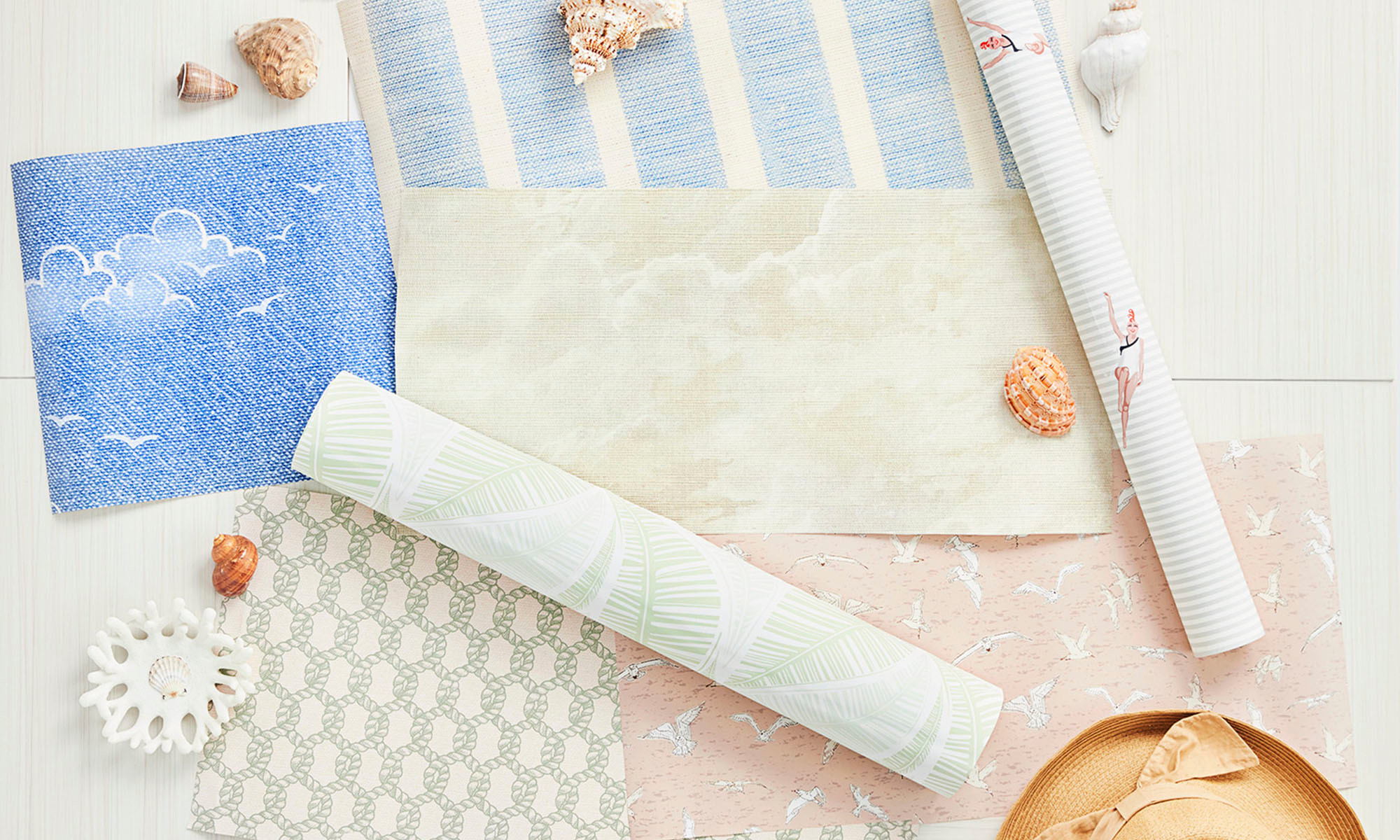 Coastal style wallpaper swatches