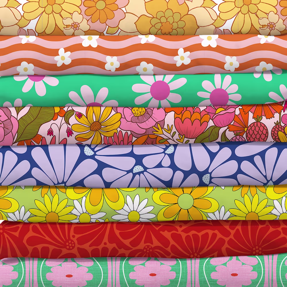 Stack of retro floral fabric