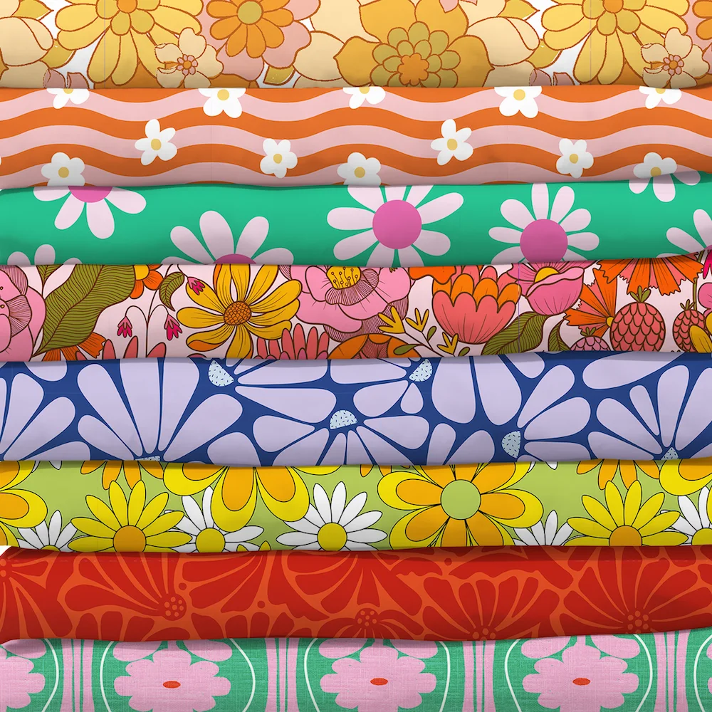 Stack of retro floral fabric