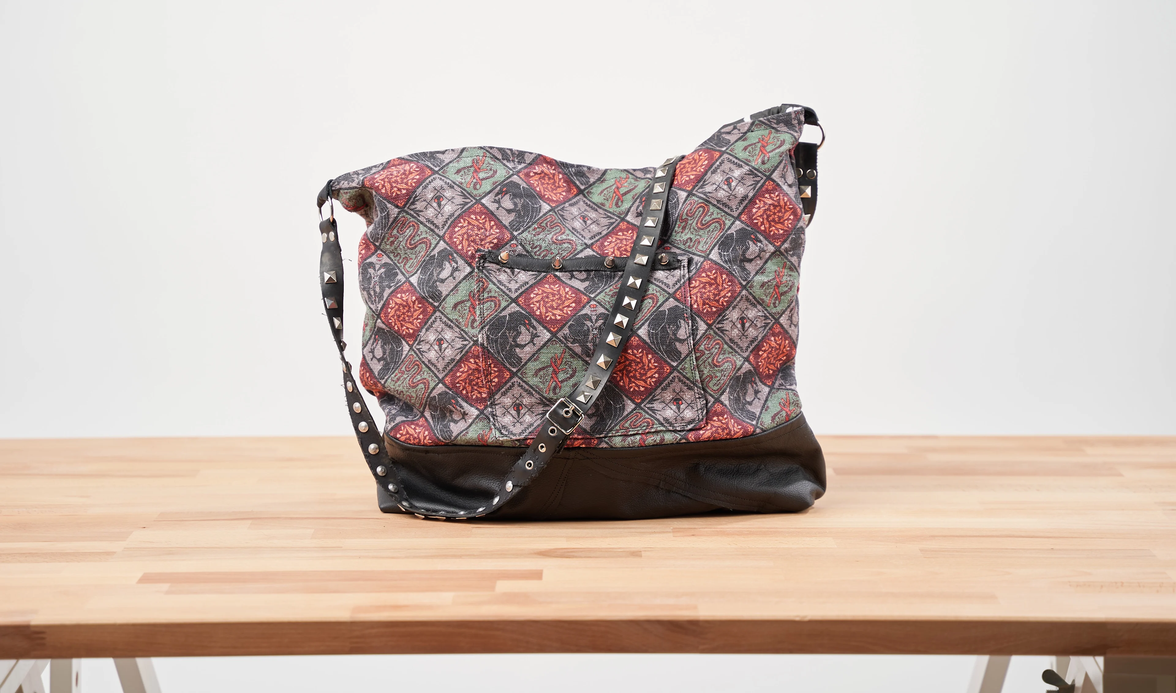A tote bag made with Spoonflower fabric