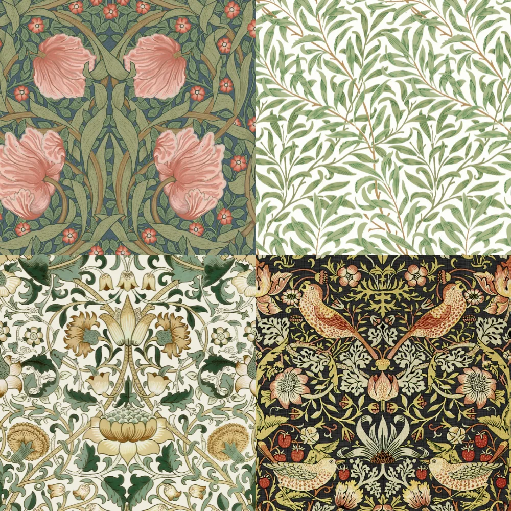 A grid of 4 traditional William Morris designs