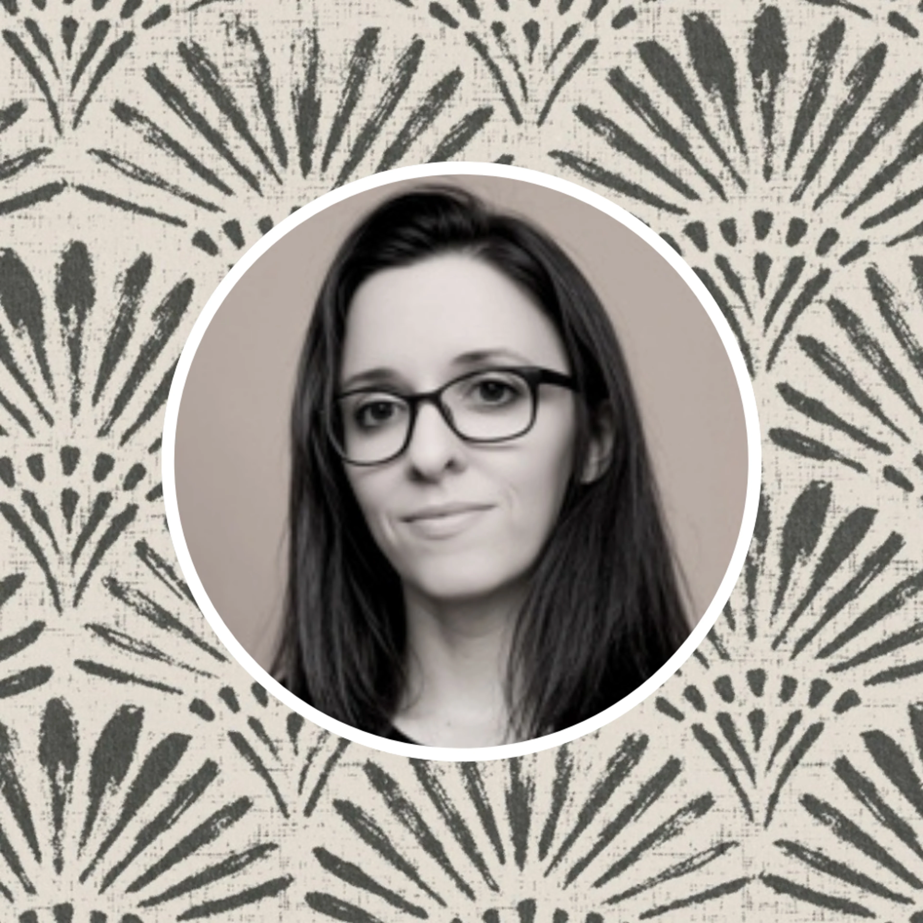 Headshot of Spoonflower artist Roberta in front of one of her designs.