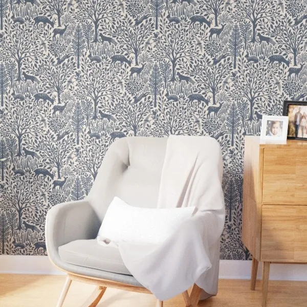 Blue woodland wallpaper