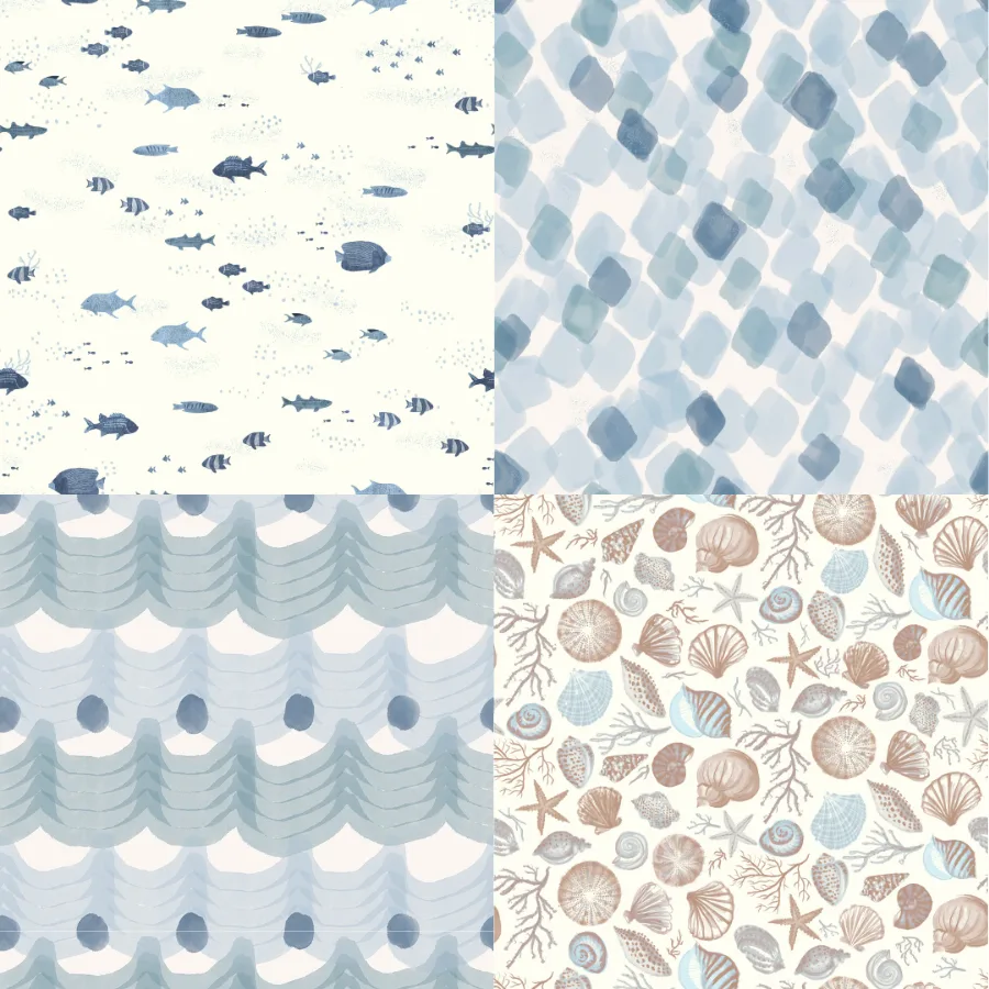 A grid of 4 coastal designs from booboo_collective