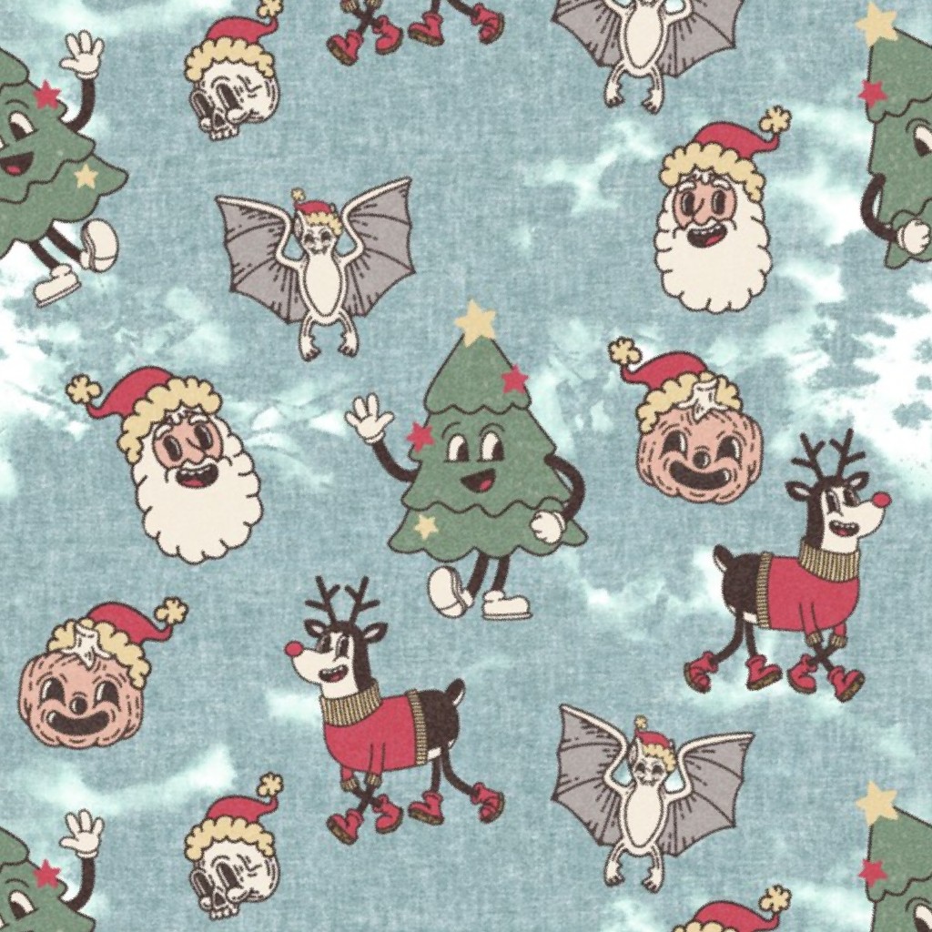 Spooky Christmas Skull Skulls Whimsical Goth Cute Kawaii Fabric by creativsupply