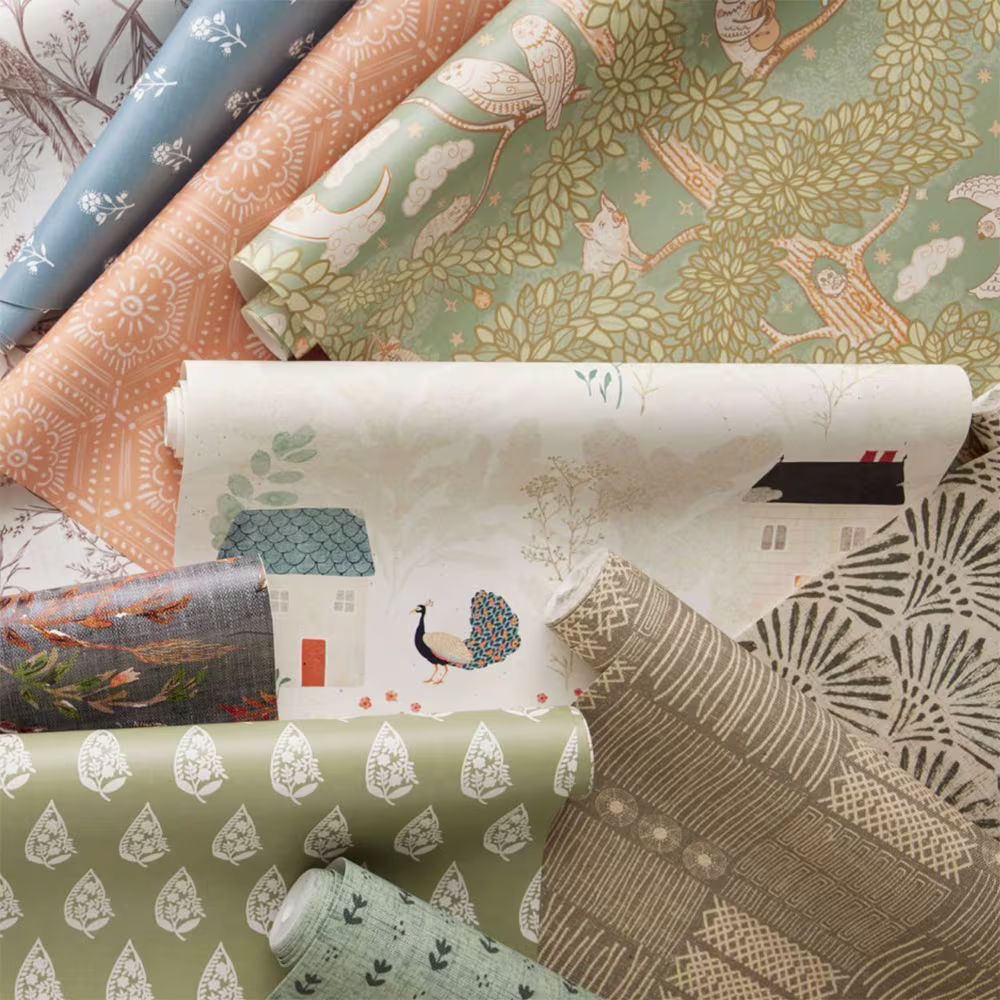 Stack of renter-friendly wallpaper rolls