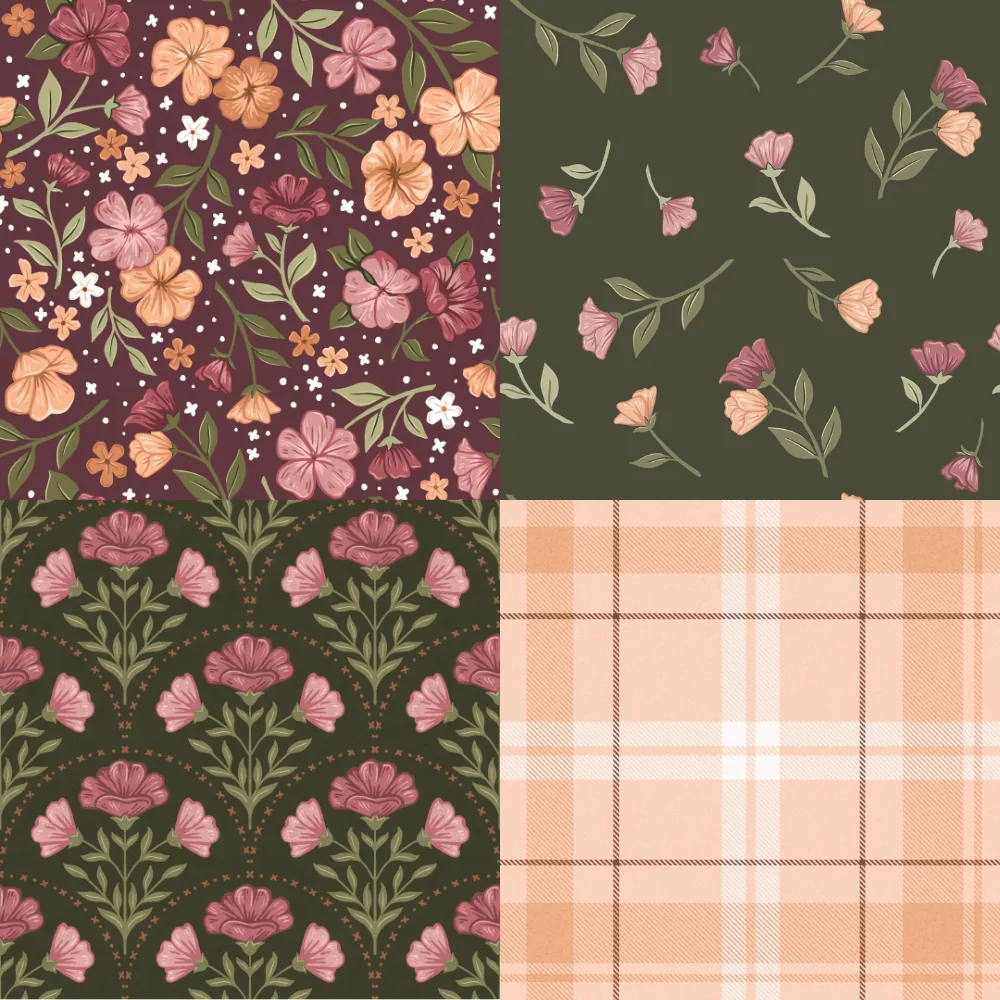 A grid of 4 floral designs from carolynwilliamsart