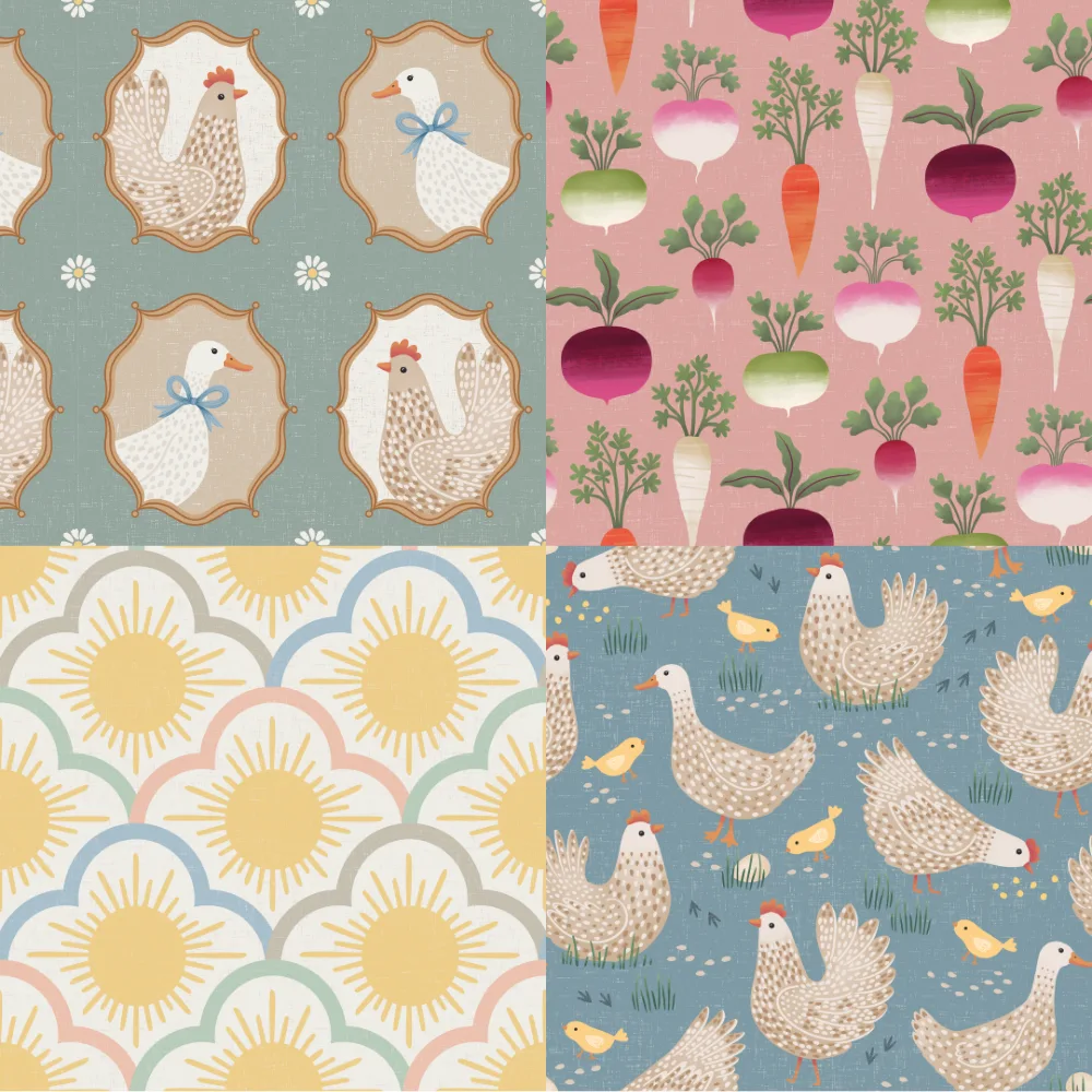 A grid of 4 farm designs from rocketandindigo