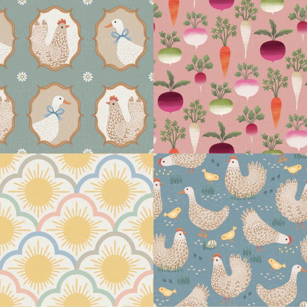 A grid of 4 farm designs from rocketandindigo
