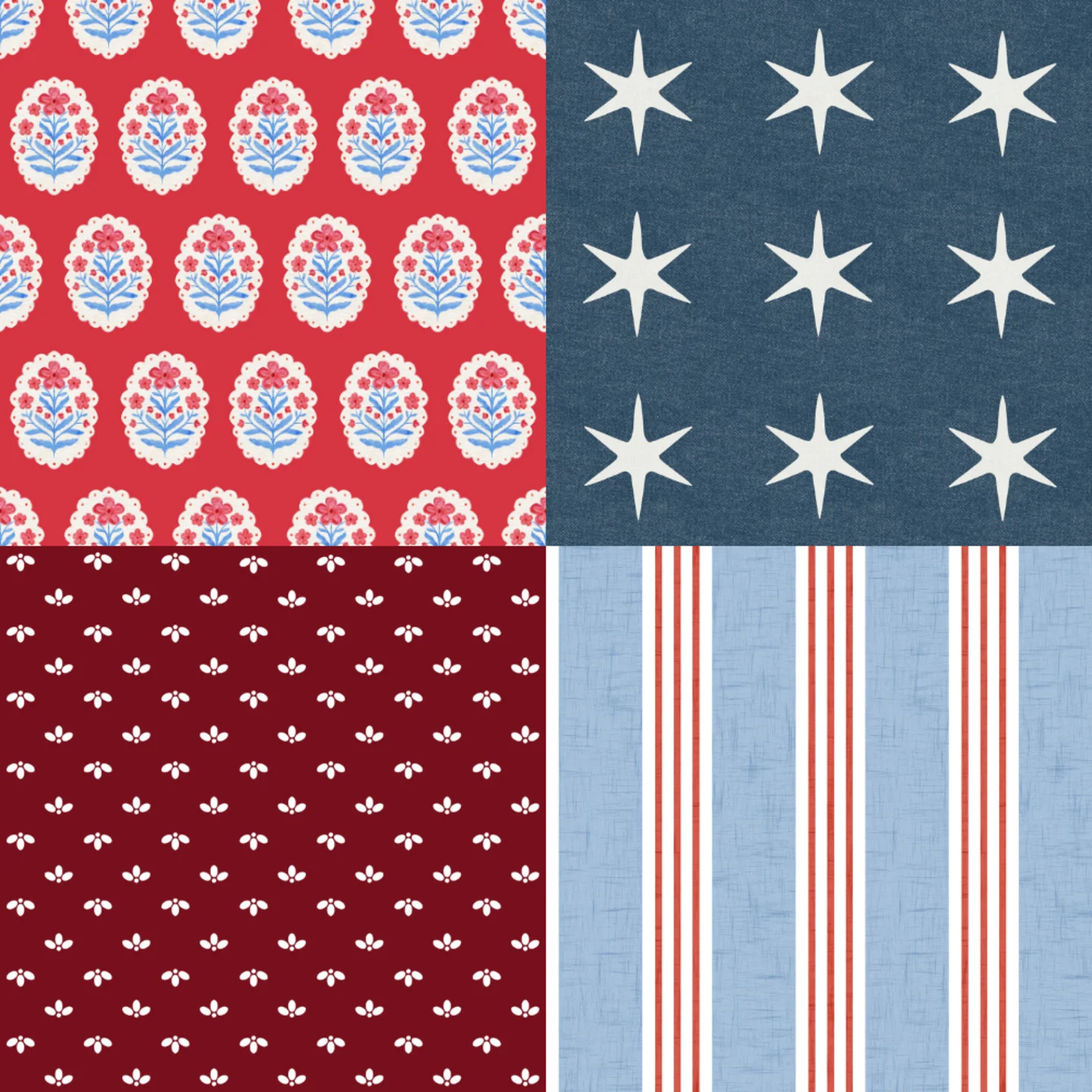 A grid of 4 Americana designs selected by the Spoonflower style editors