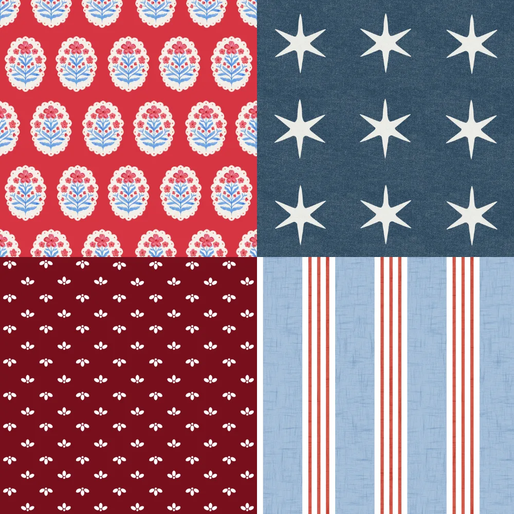 A grid of 4 Americana designs selected by the Spoonflower style editors