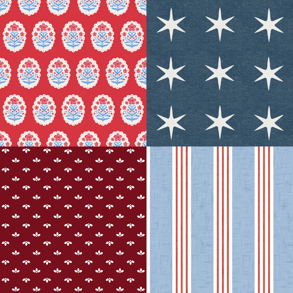 A grid of 4 Americana designs selected by the Spoonflower style editors