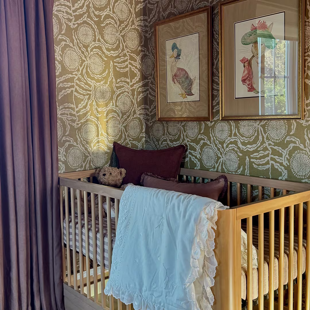 Kids room with Spoonflower wallpaper
