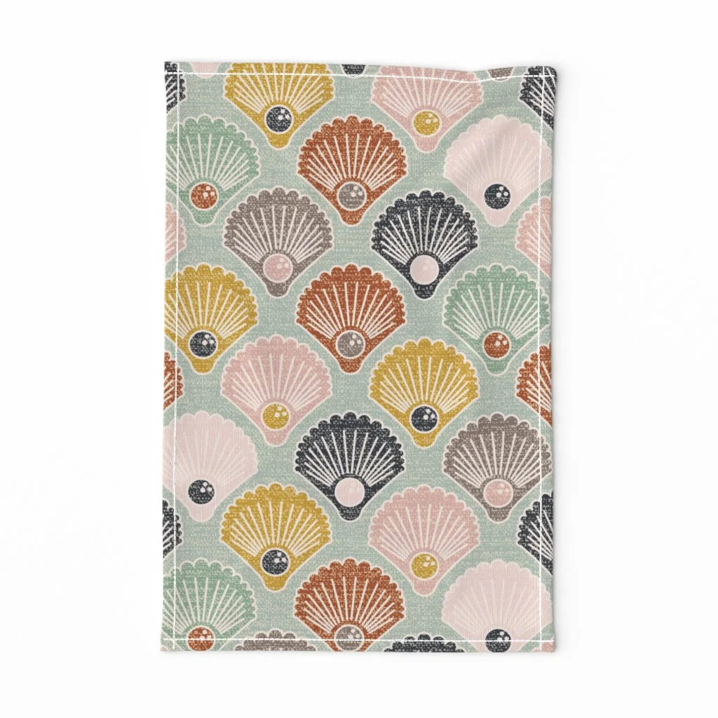 Colorful seashell tea towels