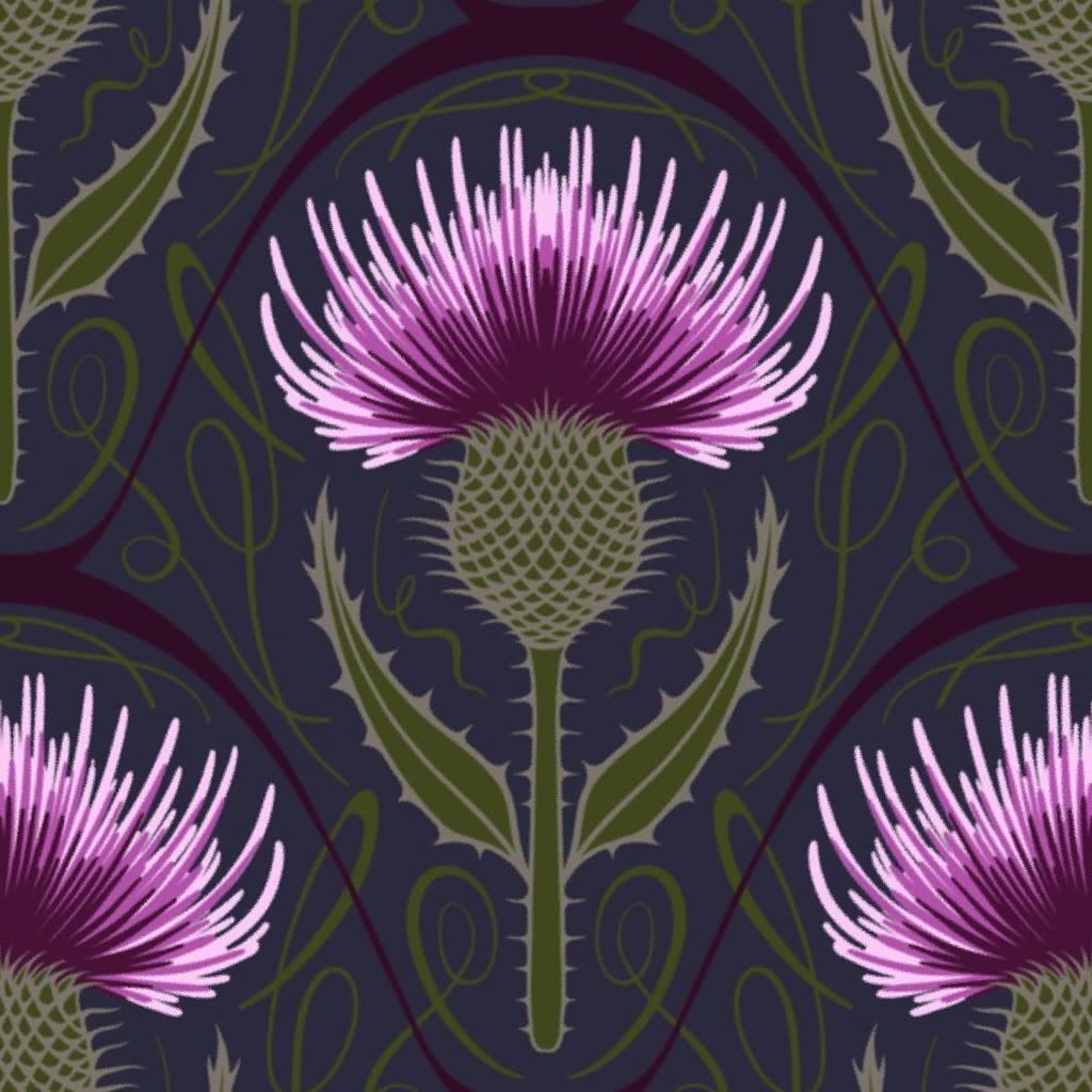 Art Nouveau Scottish Thistle Peel and Stick Wallpaper by new_branch_studio