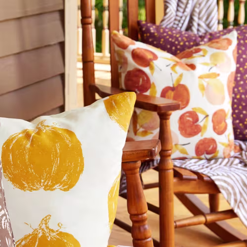 Fall pumpkin and apple prints on throw pillows