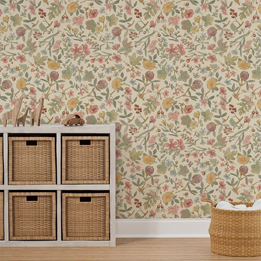 Floral Wallpaper in a Kids area.