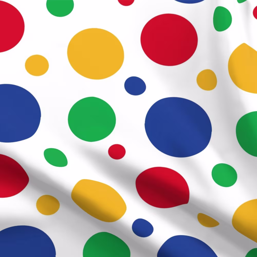 Colorful polka dots on white