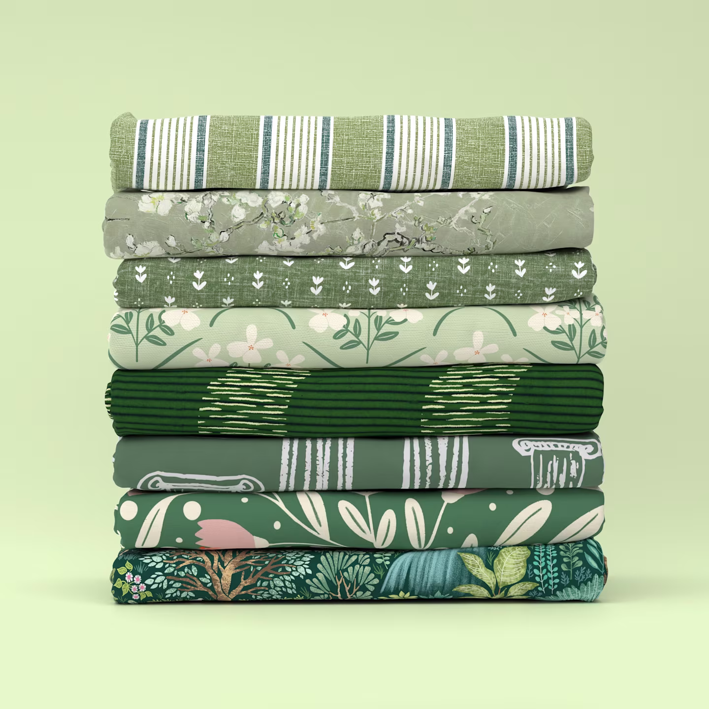 Stack of green fabric