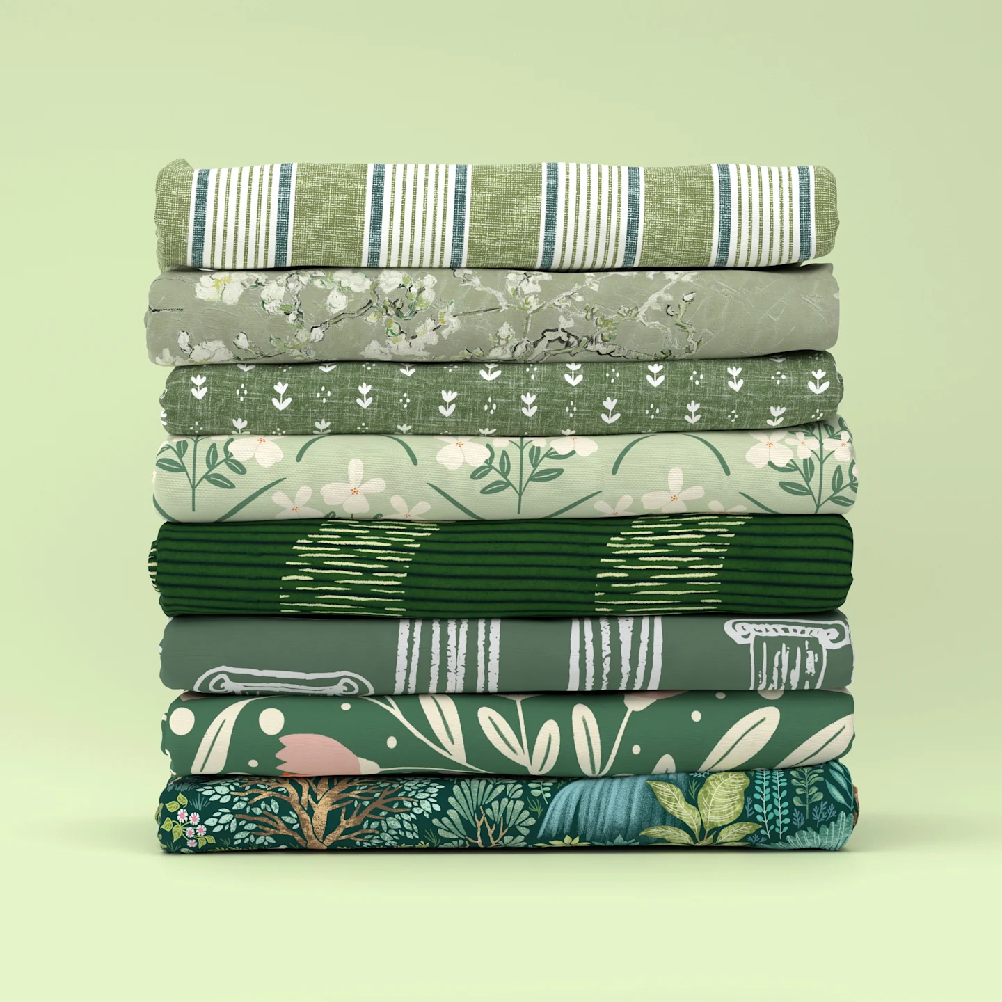 Stack of green fabric
