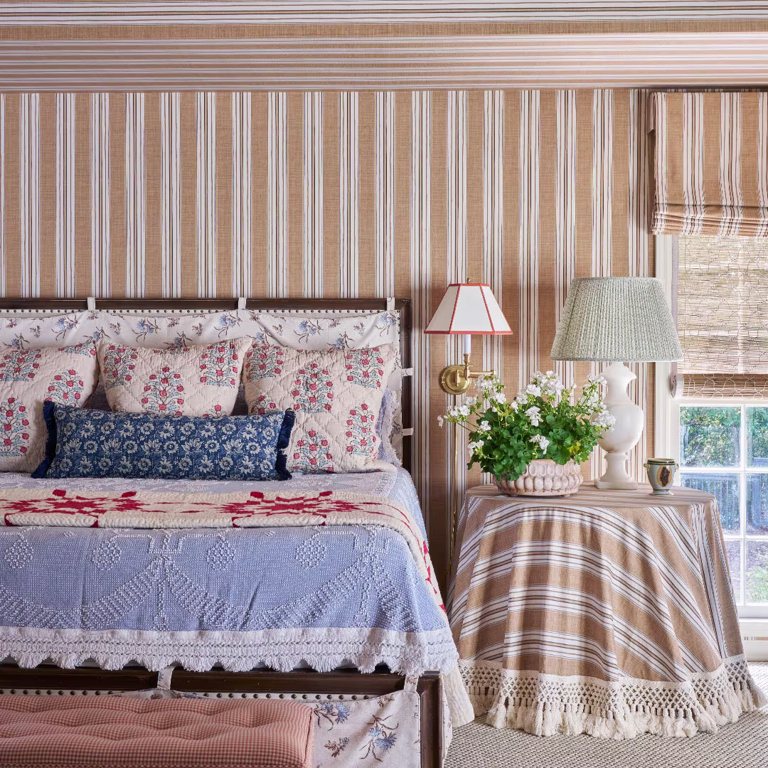 Bedroom with Spoonflower wallpaper