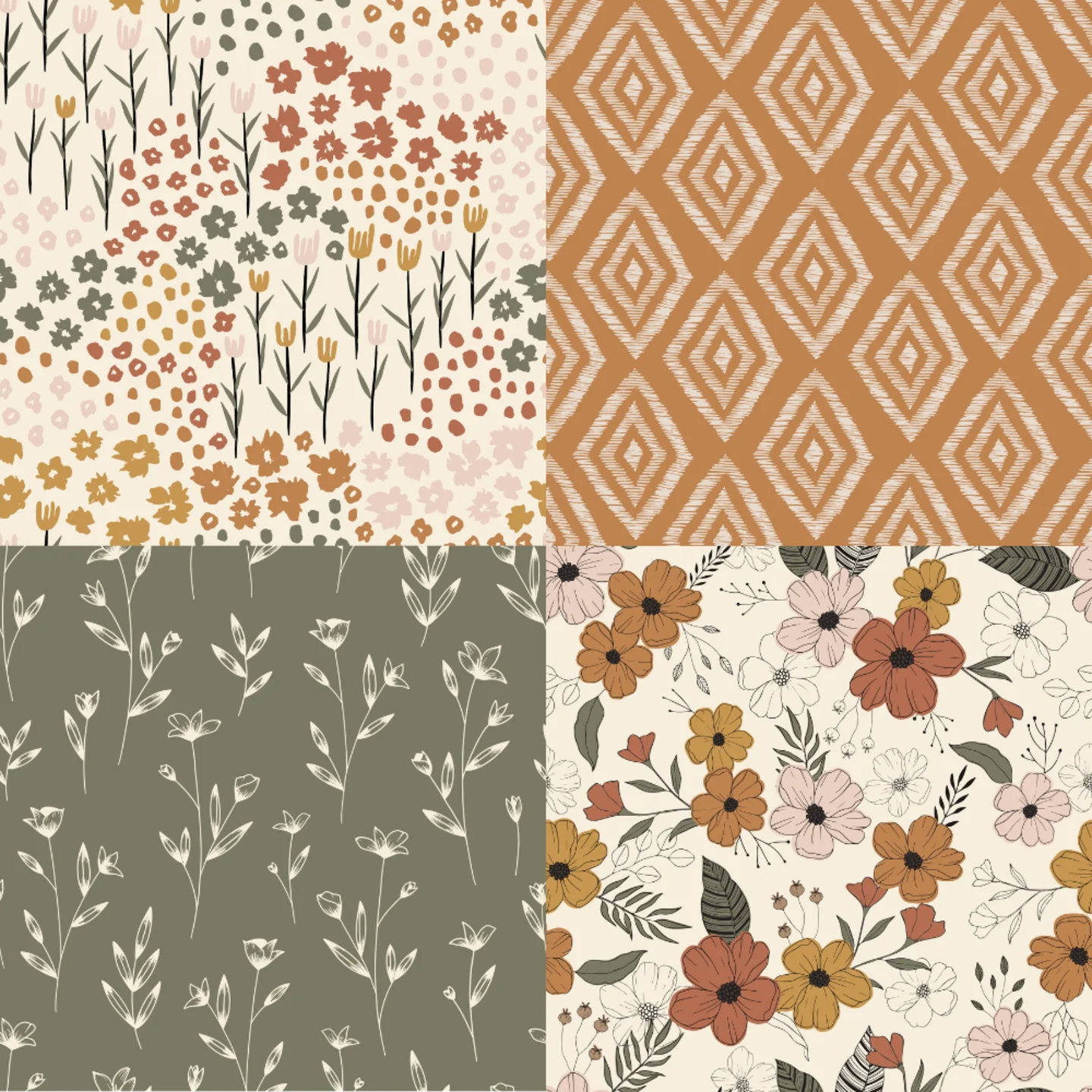 A grid of 4 boho designs from kourtnigunnart
