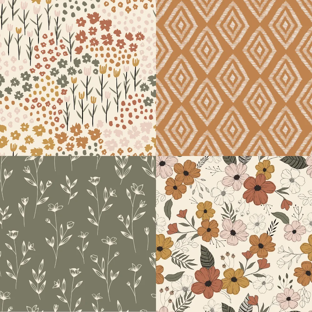 A grid of 4 boho designs from kourtnigunnart
