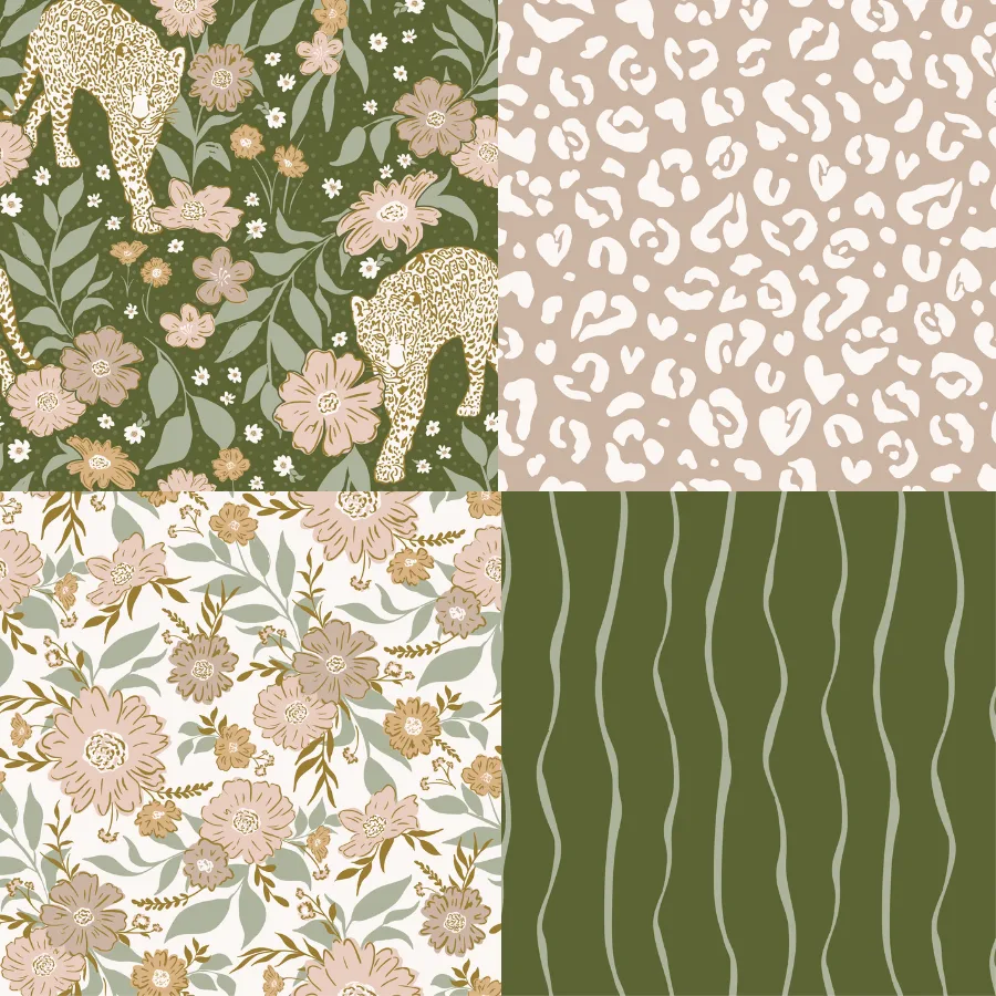 A grid of 4 animal print designs from hearten_design