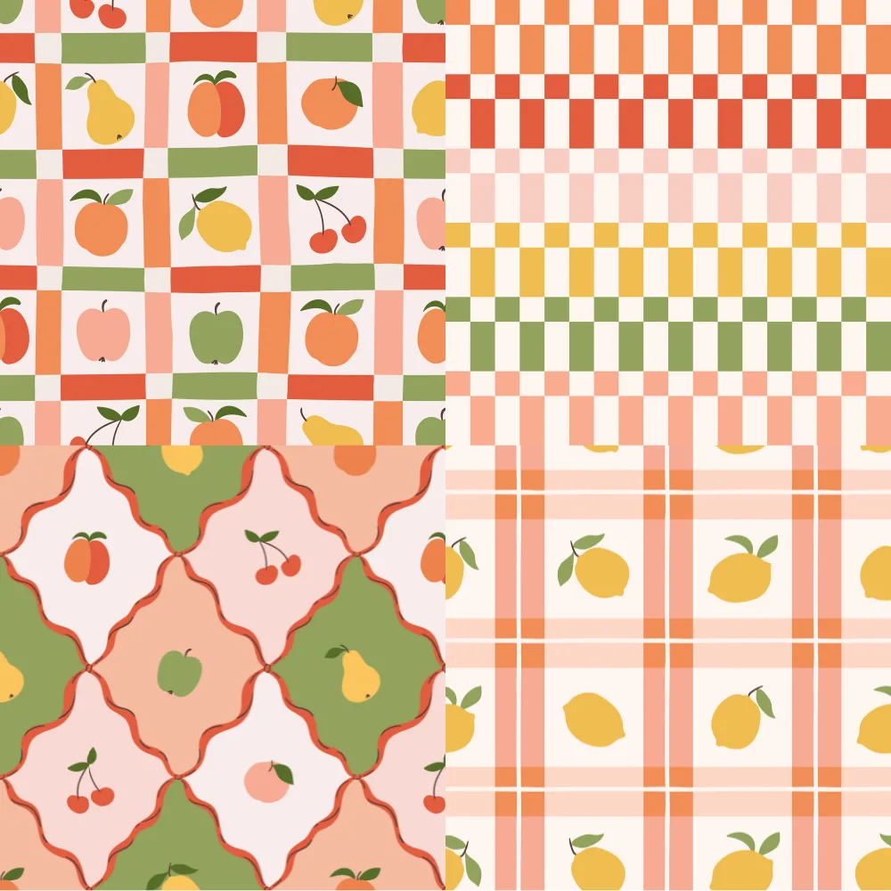 A grid of 4 farmer's market designs from alenkakarabanova