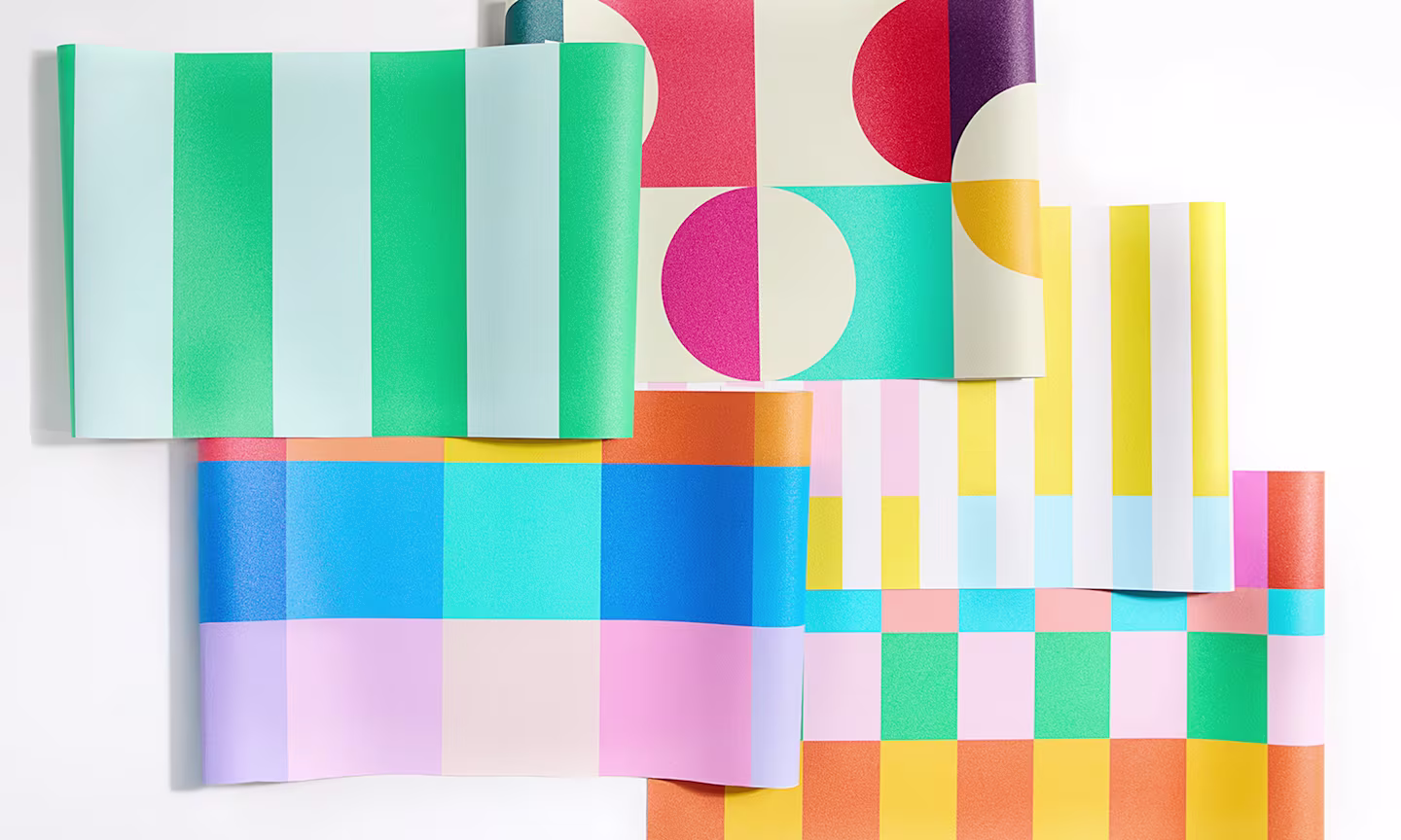 Colorblock swatches of vinyl wallpaper.