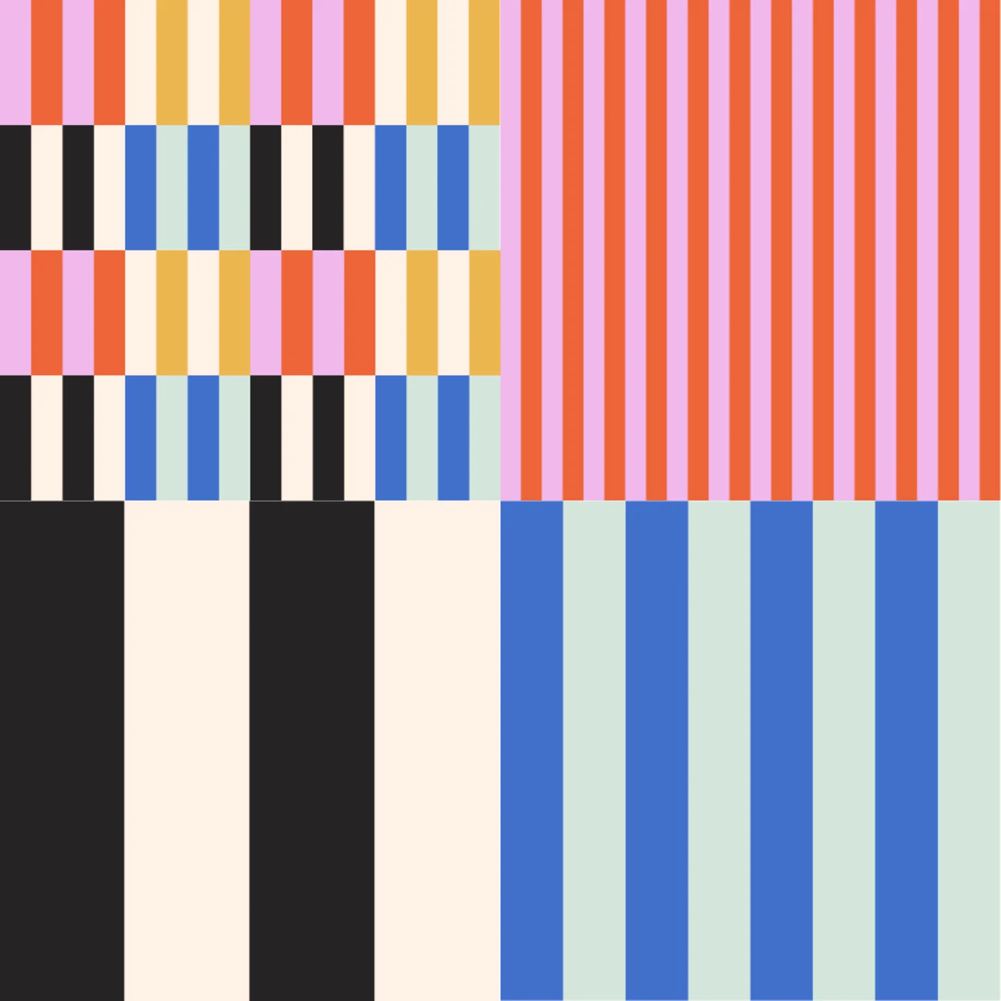 A grid of 4 bright stripe designs by thehousethatlarsbuilt
