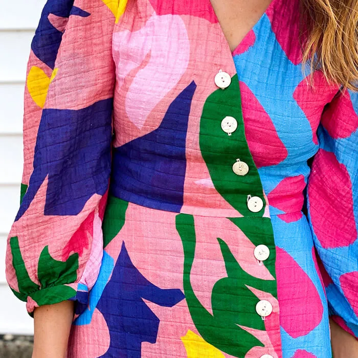 Organic Sweet Pea Gauze fabric styled to highlight its breezy, natural beauty