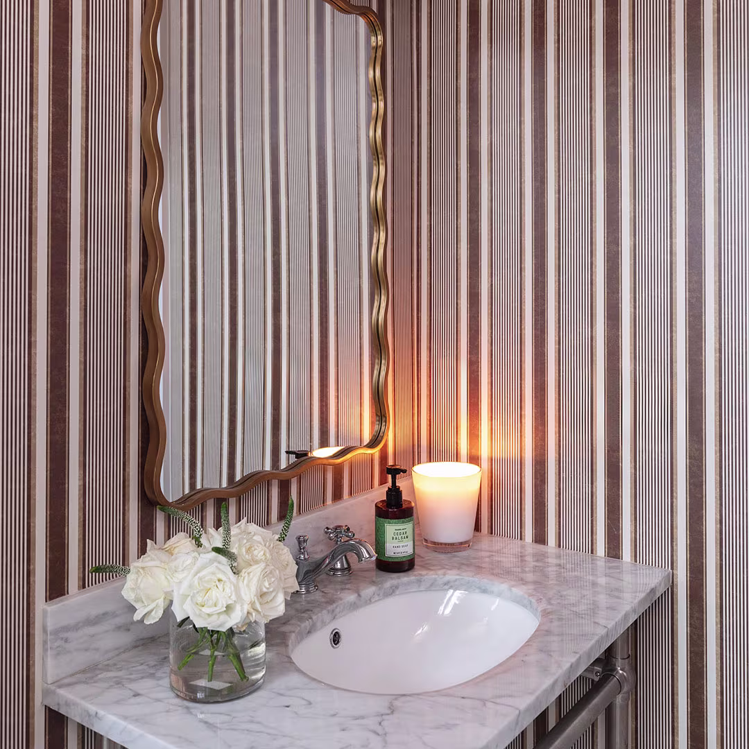 Bathroom with Spoonflower wallpaper