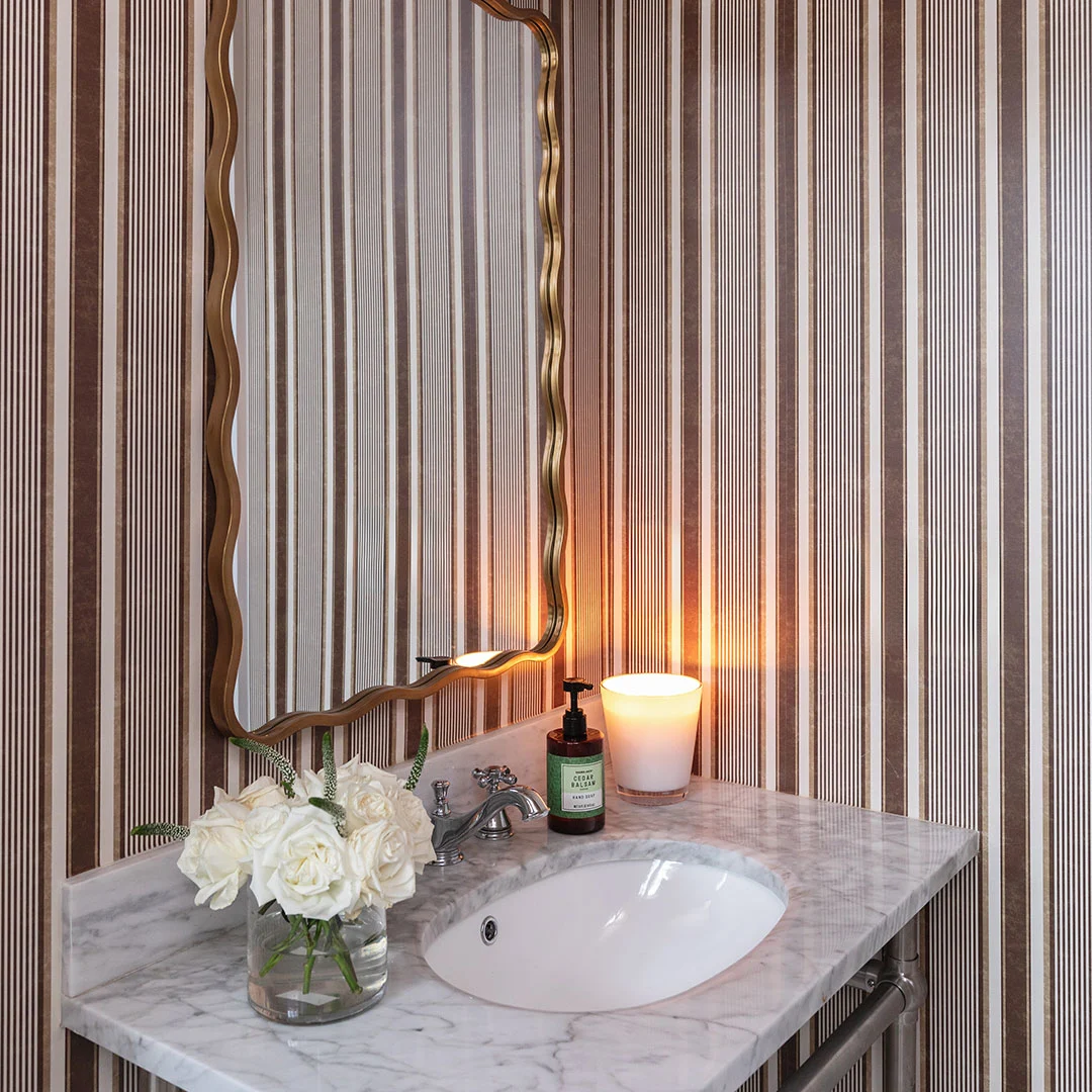 Bathroom with Spoonflower wallpaper