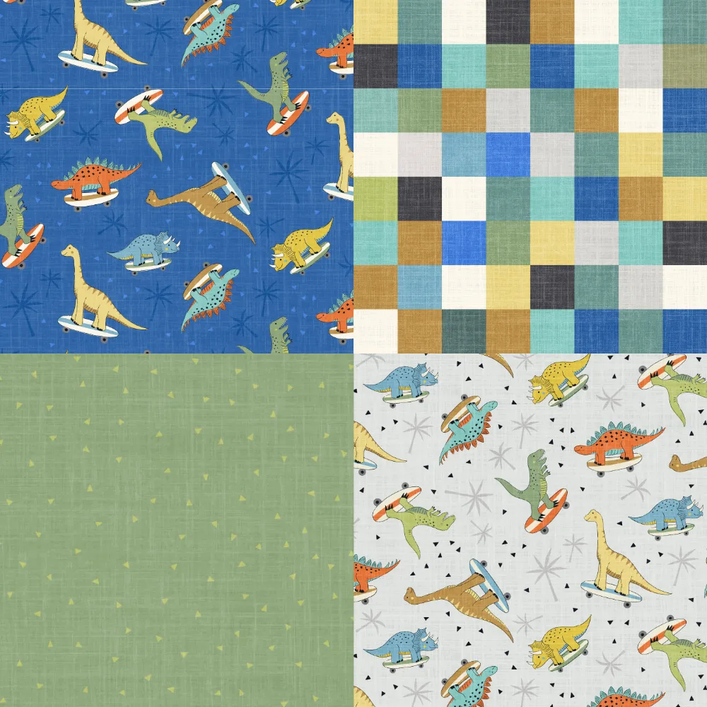 A grid of 4 baby designs with a dinosaur theme by jacquelinehurd