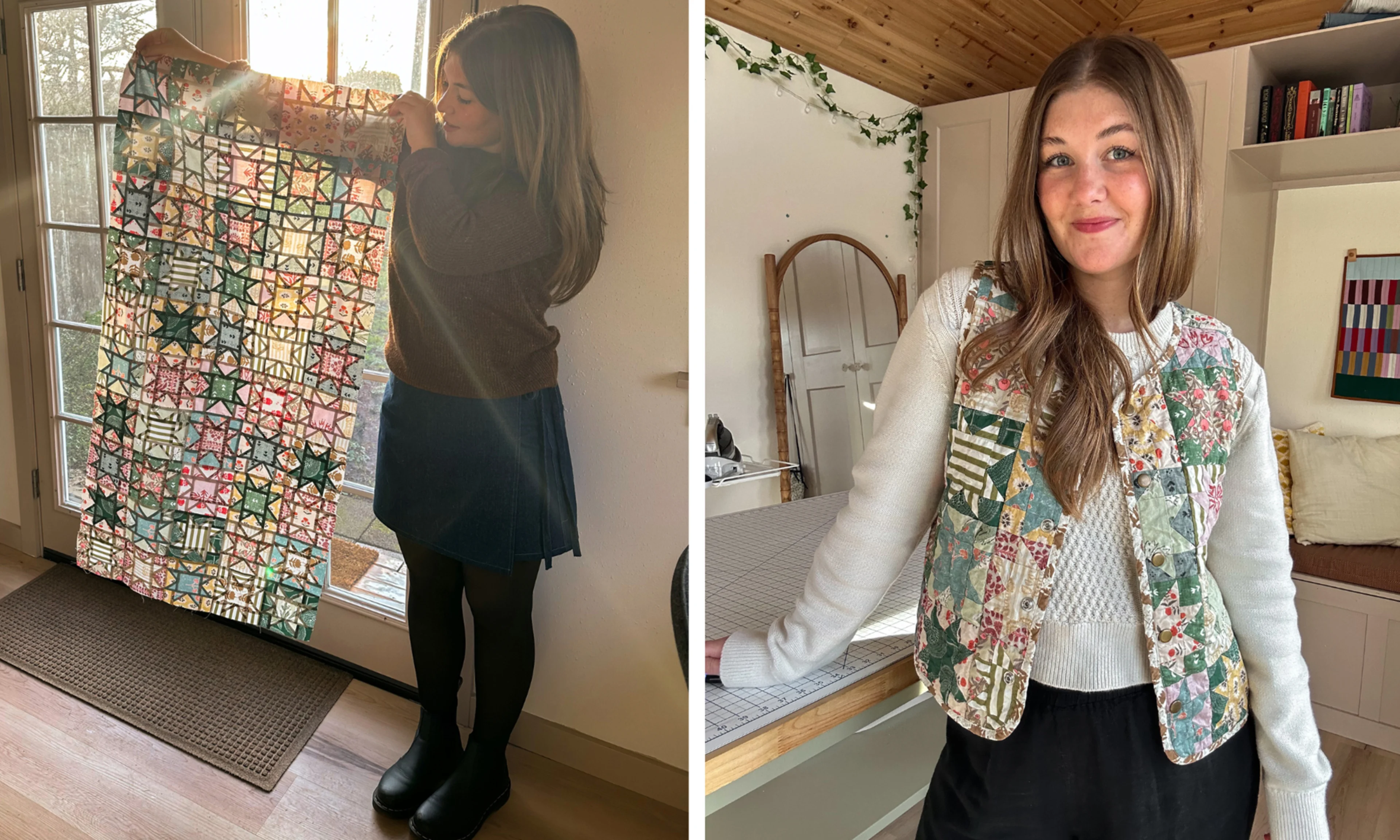 Sydney shows off her newest quilted creation