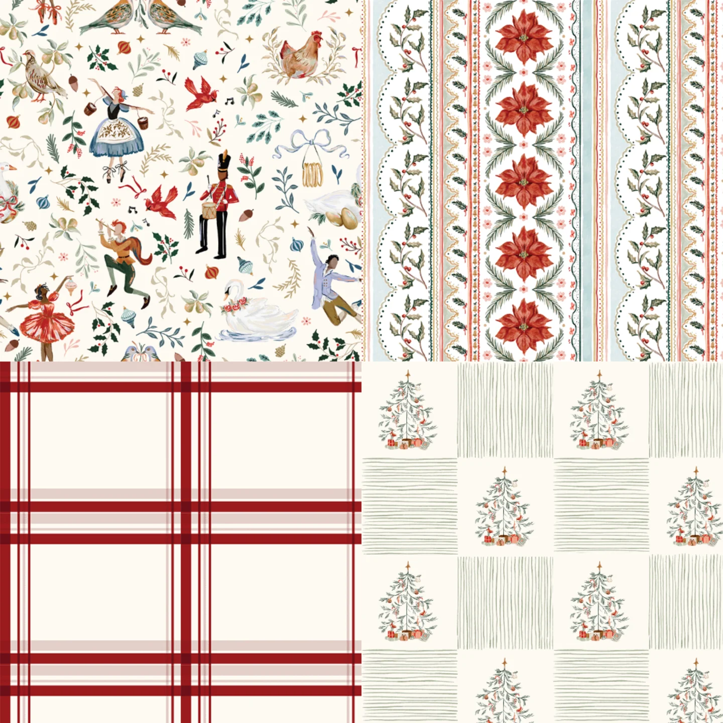 A grid of 4 Yuletide designs from watercolour_heart_illustration