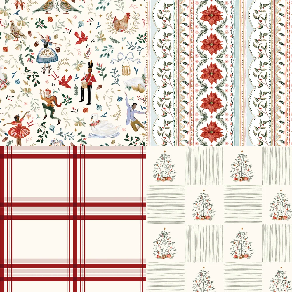 A grid of 4 Yuletide designs from watercolour_heart_illustration