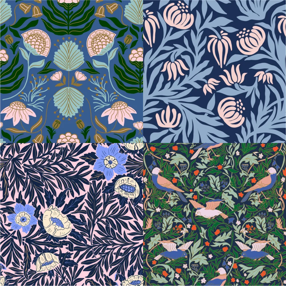 A grid of 4 traditional heritage designs by Tara Reed
