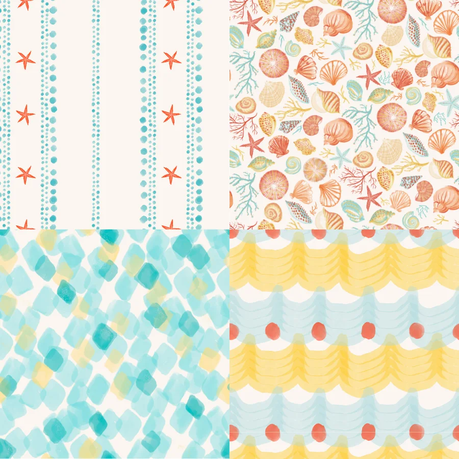A grid of 4 coastal designs from booboo_collective