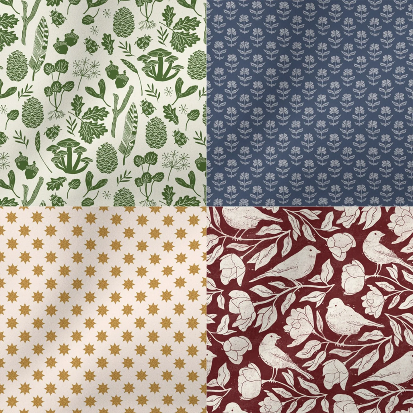 QuiltCon 2025 folksy block print fabric collection