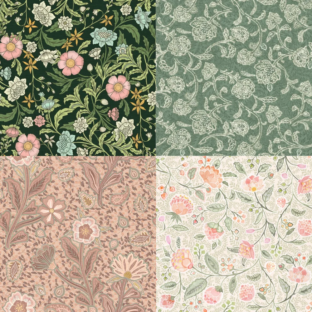 A grid of 4 traditional heritage designs by bloomerydecor