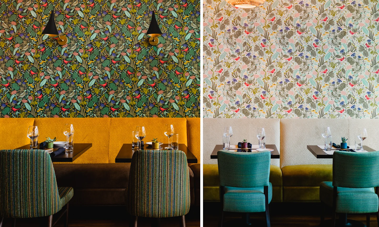 The dining room and bar at Peck & Plume