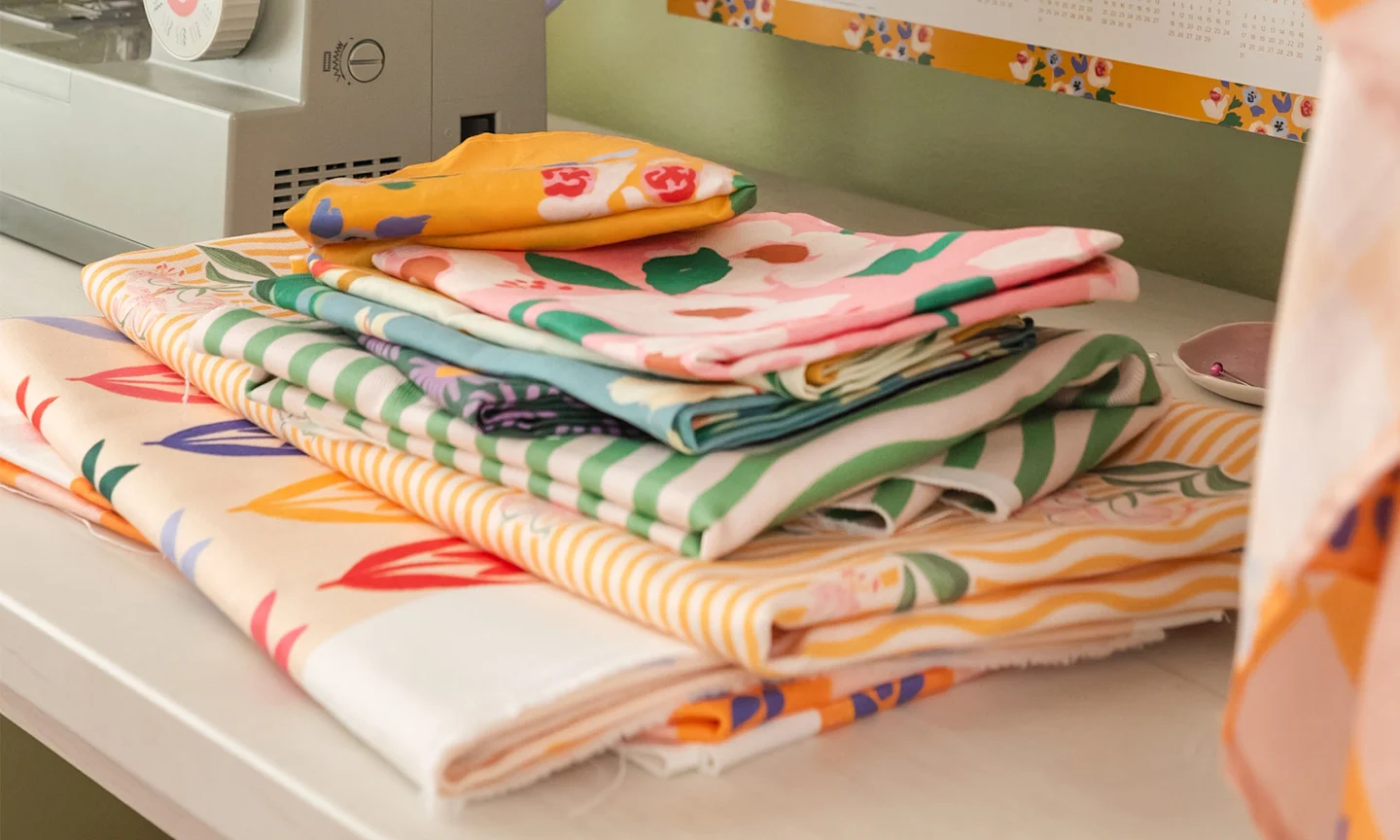 Colorful folded Spoonflower fabric designed by Brittany Jepsen