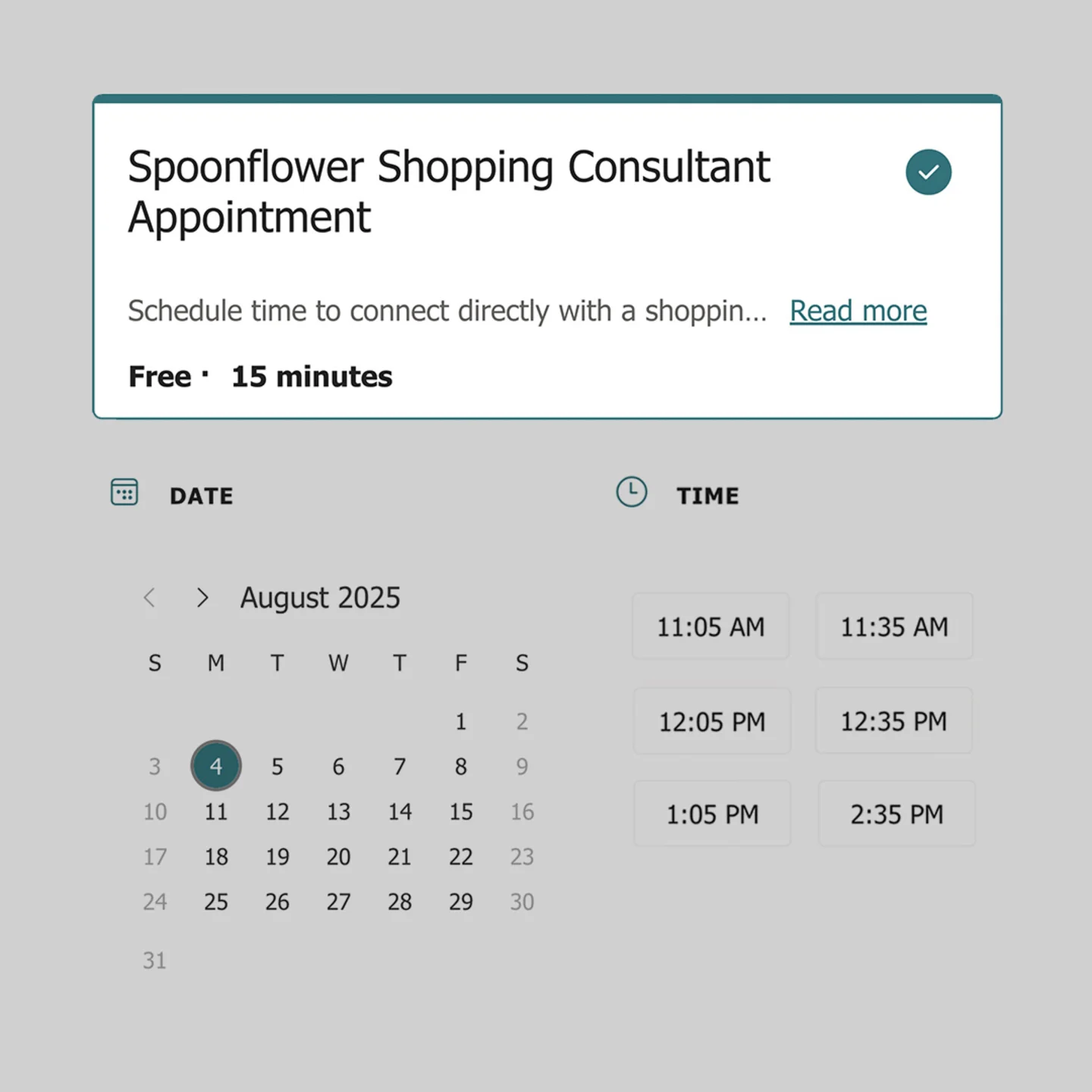 Scheduling an appointment with Spoonflower shopping consultants.