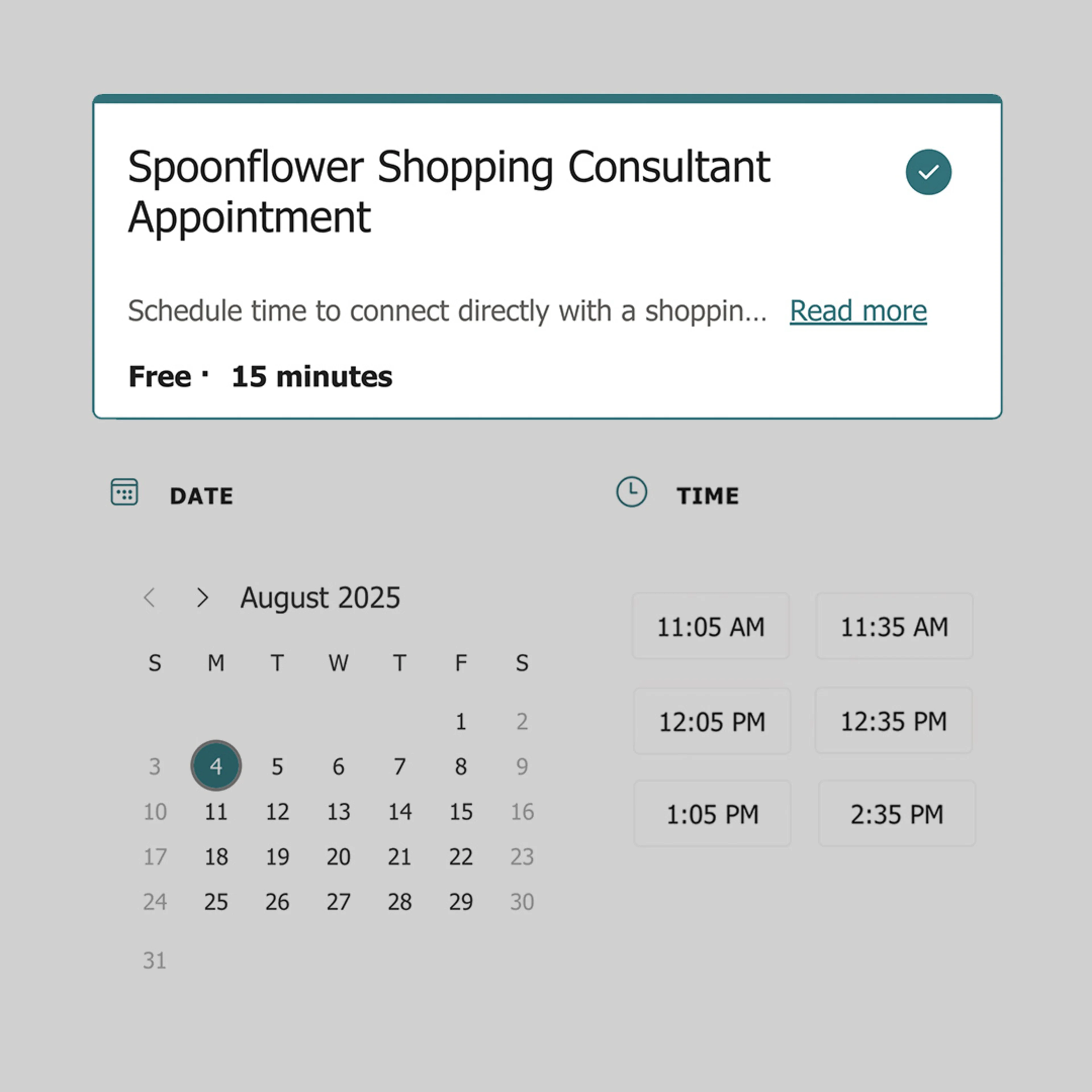Scheduling an appointment with Spoonflower shopping consultants.