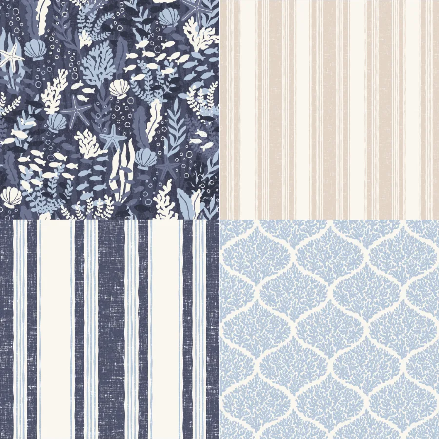 A grid of 4 coastal designs from stacywarddesign