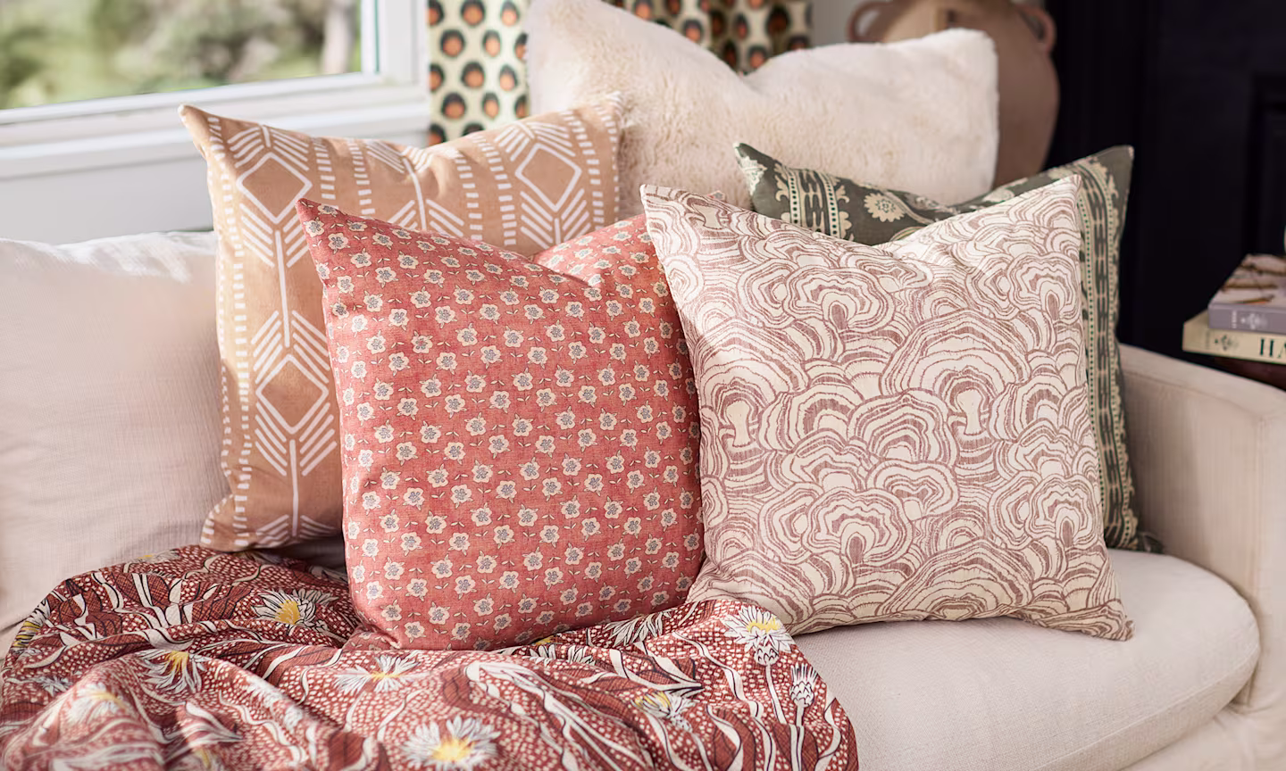 Throw pillows on a couch.