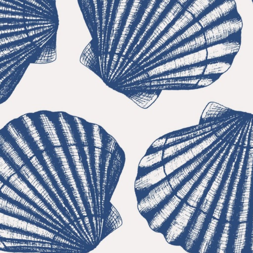 Sea shells white and blue coastal toile - large scale Wallpaper by studio_assorti